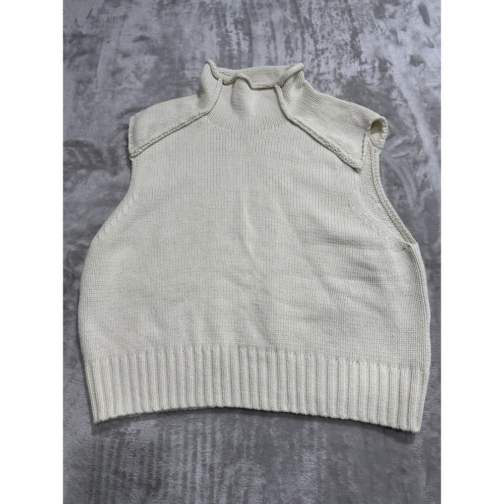 Zara Sweater Vest Women's Size Large Ivory Mock Neck Sleeveless Knitted EUC